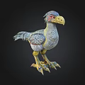 Colorful Prehistoric Bird 3D Model With Large Beak Sharp Claws And Feathers