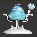 Blue Crown Character With Cloud Decorations Holding Small Creature On Fork White Base