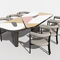 Modern Dining Table Set With Geometric Pattern Tabletop And Light Gray Armchairs 3d model