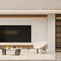 Modern Dining Living Room Interior With Round Table Chairs Wine Cabinet And Pendant Light