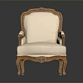 Classical Wooden Armchair With Carved Frame And Cream Upholstered Seat