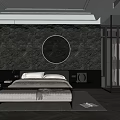 Modern Luxury Bedroom Interior With Marble Wall Round Mirror Ceiling Design And Herringbone Floor
