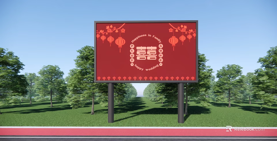 Red Computer Billboard Displaying Modern Laptop With High Performance Features And Clear Screen Design 3d model