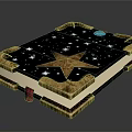 Stacked Decorative Box With Black Star Pattern Golden Frame And Red Accent
