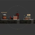 Cartoon Miniature Industrial Scene With Red Tower Brick Dome Buildings Chimneys And Tracks