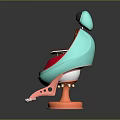 Turquoise And Red Retro Upholstered Chair With Footrest And Side Table