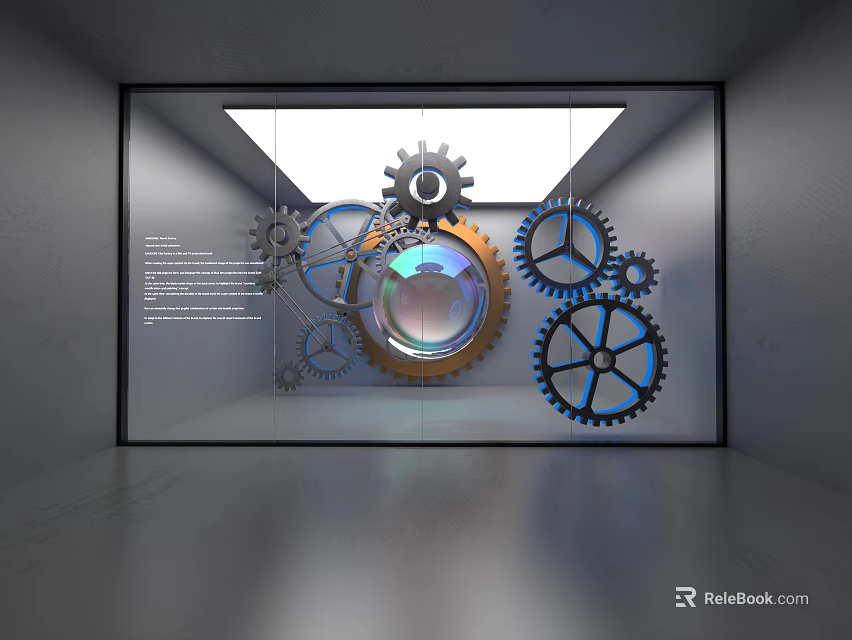 Creative Window Display With Various Gears And Spherical Decoration 3d model 