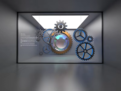 Creative Window Display With Various Gears And Spherical Decoration 3d model