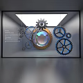Creative Window Display With Various Gears And Spherical Decoration 3d model