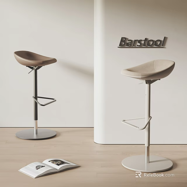 Sleek Design Barstools In Modern Interior With Neutral Tones White Wall And Wooden Floor 3d model 