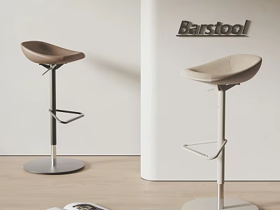 Sleek Design Barstools In Modern Interior With Neutral Tones White Wall And Wooden Floor 3d model