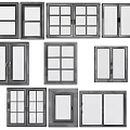 Various Modern Window Designs Featuring Different Frame Styles And Grid Patterns 3d model