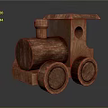 Handcrafted Wooden Toy Train With Wood Grain Details Round Wheels And Small Chimney