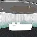 Modern Lobby Reception Area With White Curved Desk Green Gradient Walls And Circular Ceiling Light