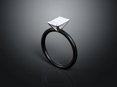 Chic Black Ring Adorned With Square Diamond For Stylish Fashion Accessories 3d model