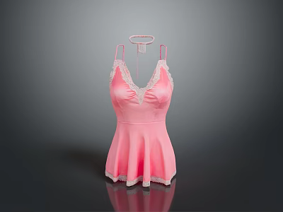 Pink Women's Dress With Lace Trim Spaghetti Straps And V Neck Design 3d model