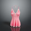 Pink Women's Dress With Lace Trim Spaghetti Straps And V Neck Design
