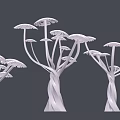 White Sculptural Trees With Twisted Trunks And Umbrella Like Canopies Design