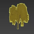 Graceful Willow Tree With Yellow Hanging Branches And Brown Trunk Beside Walking Silhouette