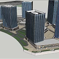 Modern High Rise Office Towers With Landscaped Plaza And Green Courtyard