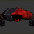Fantasy Red Skinned Muscular Creature Character With Black Hair Metal Shoulder Armor And Leather Belt