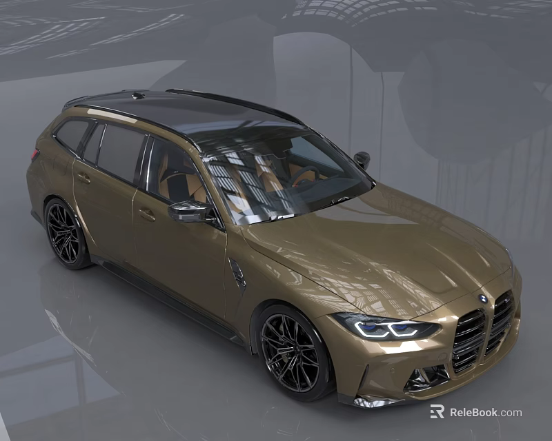 Golden Sporty Wagon Car With Black Roof Sleek Body And Alloy Wheels 3d model 