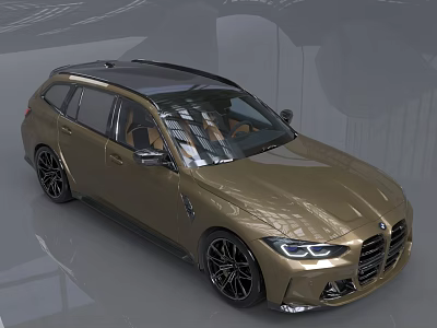 Golden Sporty Wagon Car With Black Roof Sleek Body And Alloy Wheels 3d model