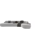 Modern Curved Sectional Sofa With Light Beige Design Decorative Pillows And Throw Blanket
