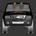 Black Pickup Truck with Yellow Stripes Material Haul Lettering and White Rims