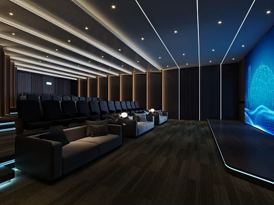 Modern Luxury Cinema Interior With Comfortable Seats Large Screen And Ambient Lighting 3d model