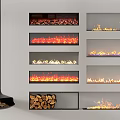 Various Built in Fireplace Designs With Diverse Flame Effects And Firewood Stack