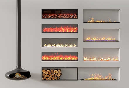 Modern flame fireplace stove electronic fireplace wood firewood 3d model