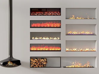 Modern flame fireplace stove electronic fireplace wood firewood 3d model