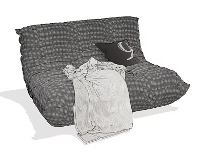 Gray Bean Bag Sofa With Black Pillow And Light Blanket For Living Room 3d model