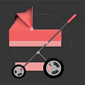 Cute Pink Toy Doll Stroller With Canopy And Storage Basket On Dark Background
