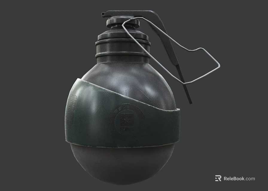 Tactical Military Grenade With Metal Pin Fuse And Olive Green Shell Design 3d model 
