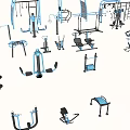 Various Sports Equipment Collection Featuring Dumbbells Treadmills Pull Up Bars and Exercise Bikes