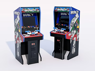 Vintage Arcade Gaming Machines With Classic Controls Colorful Artwork And Buttons As Entertainment Appliances 3d model