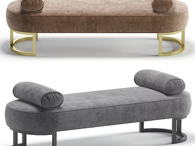 Modern Upholstered Sofa Bench in Brown Gray with Rolled Armrests and Gold Black Metal Legs 3d model