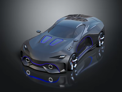 Futuristic Sports Car With Sleek Body Design Blue Accent Lines Aerodynamic Shape And Unique Wheels 3d model