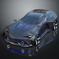 Futuristic Sports Car With Sleek Body Design Blue Accent Lines Aerodynamic Shape And Unique Wheels