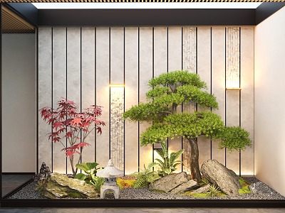 New Chinese-style Indoor Courtyard Setches Landscape Landscaping Pohan Pine Plant Landscape 3d model