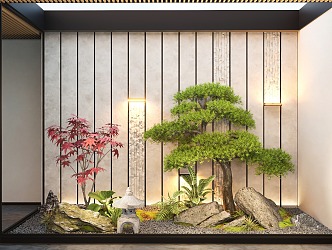 New Chinese-style Indoor Courtyard Setches Landscape Landscaping Pohan Pine Plant Landscape 3d model