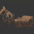 Tracked Utility Vehicle With Large Front Mechanical Arm Rustic Orange Exterior Reinforced Cabin Industrial Design