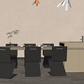 Modern Dining Interior Design With Island Counter And Black Chairs 3d model