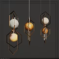 Modern Geometric Chandeliers With Hexagonal Frames And Planet Inspired Metallic Decor 3d model