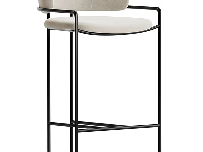 Minimalist Modern Bar Stool With Black Metal Frame Beige Upholstered Seat And Backrest 3d model