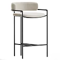 Minimalist Modern Bar Stool With Black Metal Frame Beige Upholstered Seat And Backrest