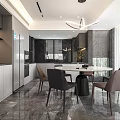 Modern Dining Living Room Interior Design With Marble Wall Art Sculpture And Dining Table