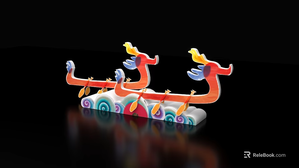 Vibrant Double Headed Dragon Shaped Floor Display With Colorful Cloud Patterns And White Base 3d model